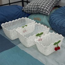 레이스 직사각 바스켓 뜨개 바구니 니트 수납함 소품 인테리어 체리, 소