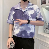 besteffie 여름 남성 셔츠 카라넥 단추 반팔 구름 아이스 쿨링 루즈핏 남방 데일리 패션 고급 릴렉스 아우터 간절기 이니셜 루즈핏 캐주얼 풀오버 A88