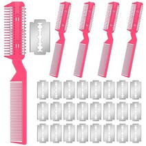 강아지용 면도기 빗 5개 반려동물 면도기용 헤어 그루밍 트리머 빗 25개의 추가 블레이드 수동 개 털 더블 엣지 면도기 (블랙), Pink