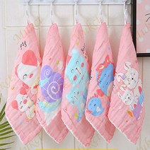 순면 거즈 네모 수건 5개, 핑크색