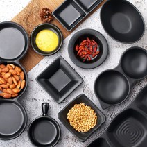 먹토 멜라민 앞접시 반찬 나눔 3구 4구 간장 종지 소스볼 나눔 업소용 식당 접시 그릇, 검정