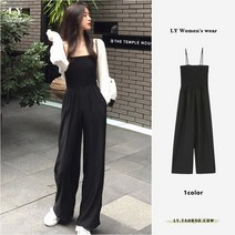 여성 여름 점프슈트 바디슈트 블랙 펜더 점프 슈트 여성 여름스타일루즈핏캐주얼 스트랩 레그 팬츠