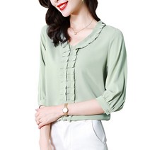 SURBORT러플 쉬폰 셔츠 긴팔 패션 다용도 셔츠
