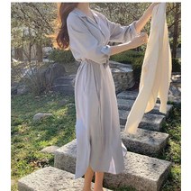 여성 봄여름 정장원피스 루즈핏 심플원피스 시폰 긴팔 원피스