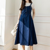 여성용 빅사이즈 데님 멜빵 원피스 슬림핏 미디 멜빵 롱 스커트