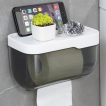 휴지걸이 욕실용 블랙 1개 대형 선반 무타공 화장지 케이스