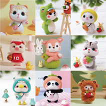 오늘의오브제 양모펠트 153종 니들펠트 인형 만들기 DIY 키트 패키지, 01_고양이-28_공룡옷 고양이
