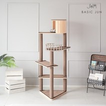 베이직준 국내제작 원목 스카이라운지 캣타워 (알류미늄기둥 숨숨집 대형 먼치킨 공간박스)