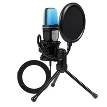 방송용 무료 USB 마이크 RGB Micfone 콘덴서 와이어 게임 팟 캐스트 녹음 스튜디오 스트리밍 노트북 PC 데, [01] Black
