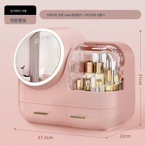Z3JC 화장품 수납 거울 일체형 방진 화장 거울 케이스 스마트 화장품정리대, Z3JC 업그레이드【핑크】삼색변광 led 거울 + 팬