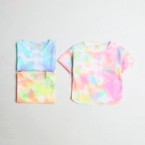 [이모맘] S/S아동유아 빈티지 물나염 반팔 티셔츠 남매 라운드티 DB02