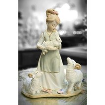 고급 야드로 피겨린 새끼 양들과 에이프런 소녀 도자기 장식인형