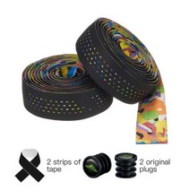 MOTSUV-소프트 로드 자전거 코르크 EVA PU 바 테이프 전문 사이클링 댐핑 방지 진동 랩 2 플러그, multicolor