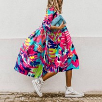 루즈핏 하객룩 봄가을 빅사이즈 정장원피스 Boho-플로럴 프린트 빈티지 하프 슬리브 a-라인 미디 가운 여성용 캐주얼 o넥 파티 드레스 비치 여름