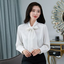 [해외] 인기신상 여성 봄가을 리본타이 비숏소매 쉬폰 블라우스~5XL