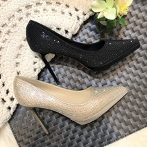 [쥬얼리 보석 셀프웨딩촬영 하이힐슈즈] 11CM 가보시1.5cm 스틸레토 결혼식 드레스 발이편한 착화감좋은 블랙 골드금색 블링블링 반짝거리는 세모코 여자 여성 신부 코팅미들굽 구두