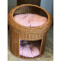 라탄 숨숨집 등나무 동물 강아지 캣 하우스 집 침대 둥지 반려 고양이 애완견, 대형, 2층집브라운+패드