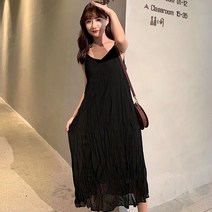 여성 쉬폰 나시 원피스 주름 플리츠 롱 원피스 이너원피스 2컬러LSY230317003