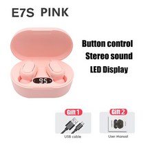 E7S TWS 무선 헤드폰 5.0 블루투스 이어폰 HIFI 무손실 사운드 헤드셋 모든 스마트 폰용 스포츠 방수 이어, 03 분홍색