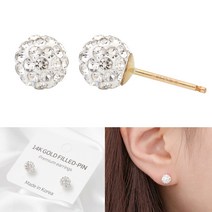 여성용 14K 골드필드 큐빅볼 귀걸이 4월 탄생석 다이아몬드 컬러 미러볼 이어링 JK216   선물케이스