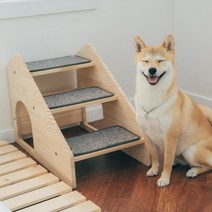 멍해묘해 강아지 원목 계단 스텝, 강아지 3단 원목 계단（카펫포함）