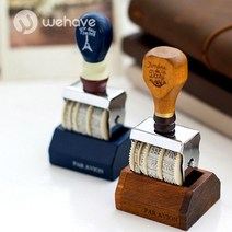 WEHAVE / 빈티지 엔틱 복고풍 우드 날짜 롤러 스탬프 다꾸 도장 2종, 브라운