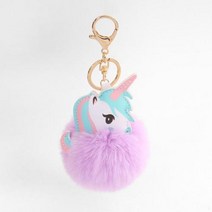 유니콘 폼폼이키링(퍼플) 가방장식 자동차, 1개