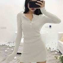 골지 버튼 슬림원피스 RO211