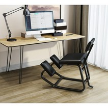 무릎을 꿇는 의자 북유럽 오피스 체어 바리에르 인체공학 가정용 사무용 레저 흔들의자, 업그레이드 된 부드러운 가죽 블랙