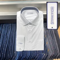 듀퐁셔츠 SE2FM12LS704SWH 비지니스 라인 스트레치 화이트 솔리드 소매 로고 카라 배색 일반 핏 스판 셔츠