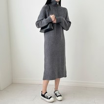 코너 터틀넥 반집업 롱원피스(4color)