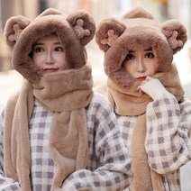 모자 목도리 일체형 여라이딩 두꺼운 방한장갑 목도리 모자 보온 점프슈트 3종 세트입니다.1526