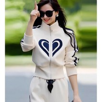 JUSTFEELING 봄가을 여성 와이드 팬츠 캐주얼 트레이닝복 자켓 코트 투피스 세트