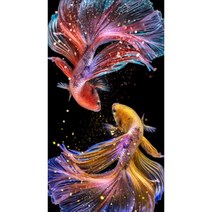 보석십자수 DIY 다이아몬드 캔버스 가로형 40 x 30cm, 로맨틱 금붕어