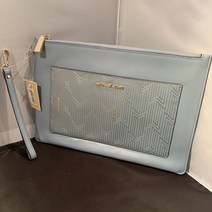 마이클 코어스 LG 포켓 지퍼 파우치 파우더 블루 158 MSRP 클러치 손목지갑