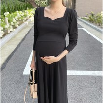 하트넥 주수촬영 셀프만삭 임산부 임부복 드레스 빅사이즈 긴팔 롱원피스 하객룩