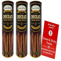 Dolcetto Premium Cream Filled Rolled Wafers | Rich Chocolate Flavor - Pack of 3 (3 Ounces) Plus Reci, 1