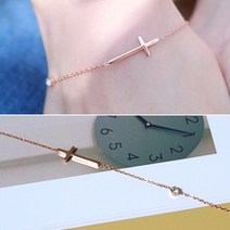 여리 큐빅 옆십자가 써지컬스틸 팔찌 로즈골드 14k 도금 핑크골드 여자 여성 무배