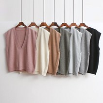 쏭걸 7컬러 램스울 브이넥 미니 크롭 숏 니트 조끼 레이어드 봄 가을 베스트 2064