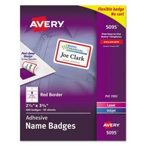 Self Adhesive Name Badge Labels Supplies White With Red Border Teacher Aids Ave05095 Avery Products, 1, 기타