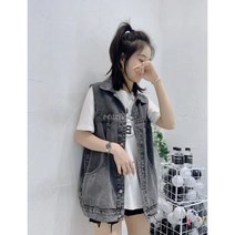 POMTOR 봄 가을 여성 루즈핏 캐주얼 민소매 청 조끼 + (물고기비늘 걸레 증정 이벤트)
