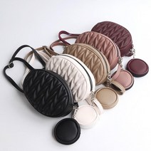 퀼팅 무늬 파우치 달린 동그란 미니백 앙증맞은룩 패피 슬림크로스백 일상룩 여자캐주얼백 오오티디 특이한