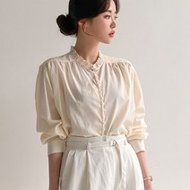 무배송 버튼 디테일 루즈핏 셔링 핏이예쁜 오피스룩 여신 블라우스