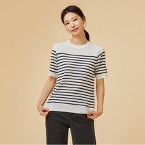 자주 여 리넨 블렌디드 워셔블 반팔 니트_오프 화이트 184106
