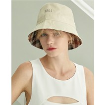22SS [DAKS HAT] 아이보리 DAKS 자수장식 데님like 체크패턴 리버서블 여성 버킷햇 (56CM) DBHE2E182IV