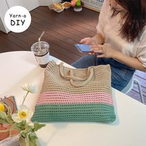 야나 [DIY패키지] 뮤즈 3색 니트 에코백(네트백)+인쇄도안, 오트밀 804(3)-802(1)-813(1)+도안