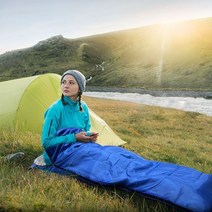 풀림방지 양방향 이중지퍼 간절기 가벼운 코튼 동계 캠핑 이불 침낭, 블루고급형