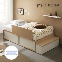[장인가구] 벤스 슬라이딩 높은 빅수납침대 풀세트+본넬매트SS, 색상:화이트오크(가드_화이트)