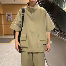 여름 아노락 커플룩 반팔 티셔츠 반바지 오버핏 카고 투피스 FC0487