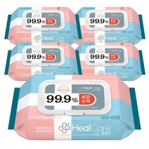 소확행몰 헬케어 프리미엄 소독티슈 소독용 물티슈 40매 x 5팩, 5개